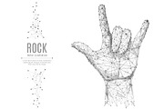 Hand in rock n roll sign low poly black on white