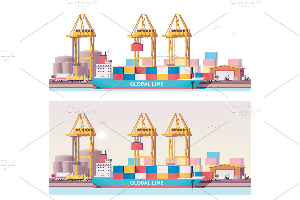 Vector low poly 2d cargo port in Illustrations - product preview 8