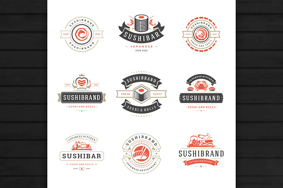 18 Sushi Bar Logos and Badges in Logo Templates - product preview 3