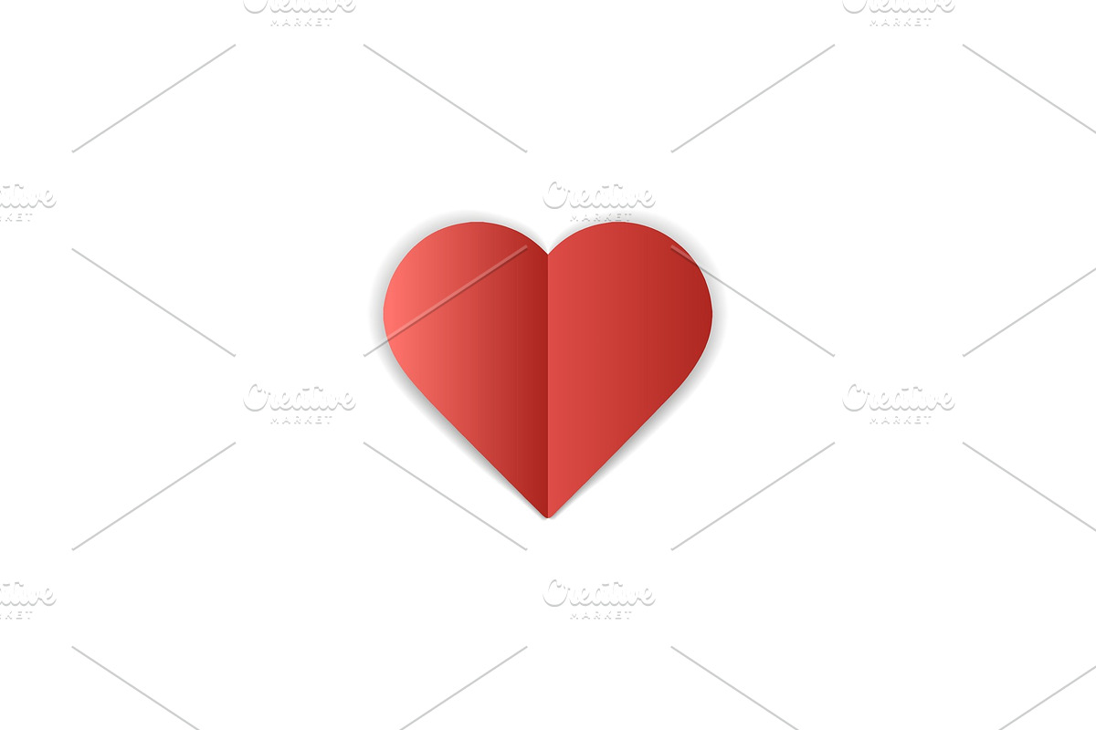 Paper heart on white background. Love romantic symbol of love. February 14 Valentines day greating card template. in Objects - product preview 8