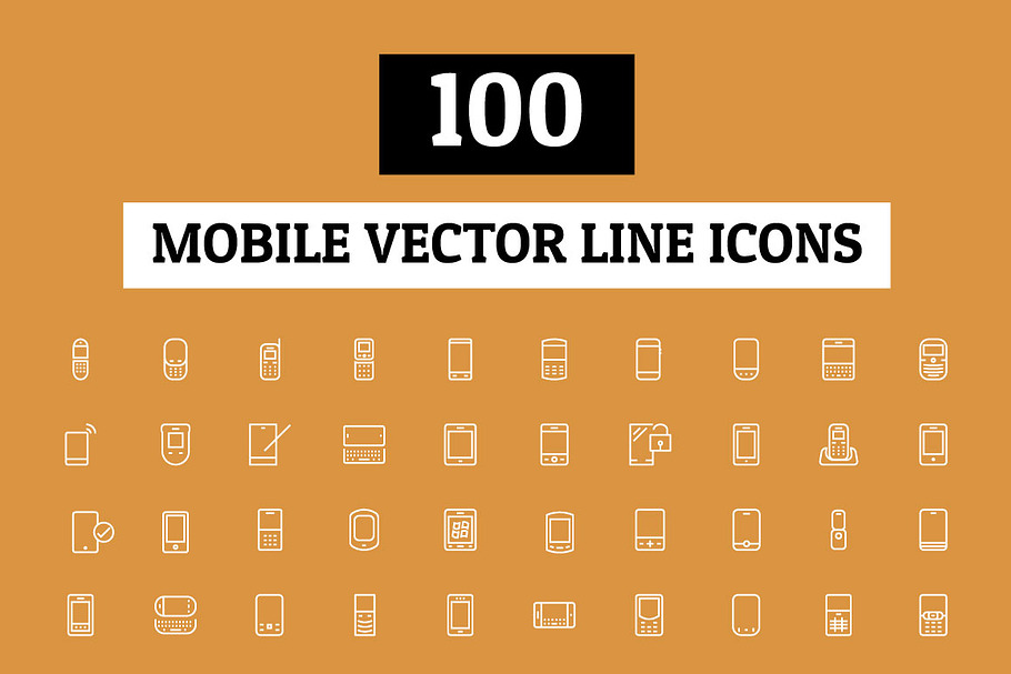 100 Mobile Vector Line Icons