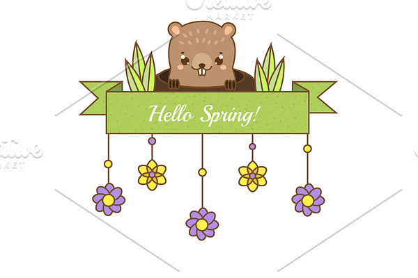 Groundhog day banner. Hello Spring