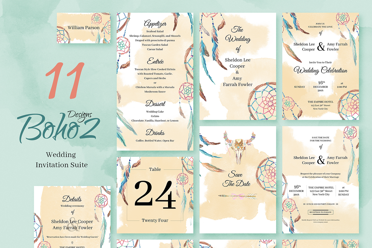 Boho2. Wedding Invitation Package in Wedding Templates - product preview 8