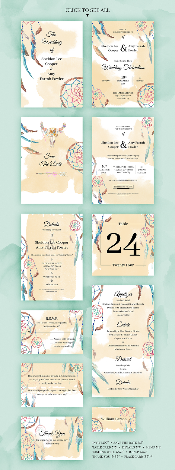 Boho2. Wedding Invitation Package in Wedding Templates - product preview 5