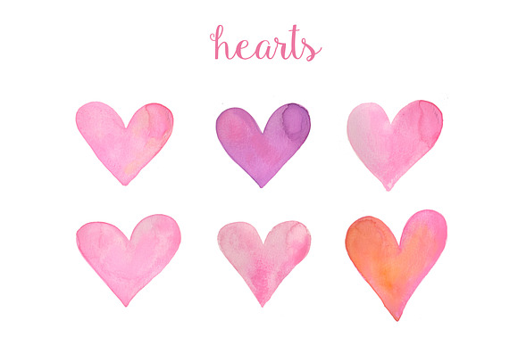 WaterColor Hearts & Design Elements in Illustrations - product preview 2