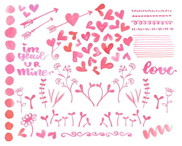 WaterColor Hearts & Design Elements in Illustrations - product preview 4
