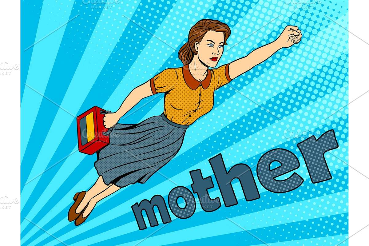 Mother super hero pop art vector illustration in Illustrations - product preview 8