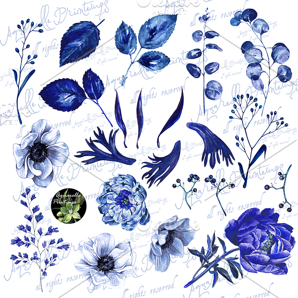 Blue China set 22 watercolor clipart in Illustrations - product preview 1