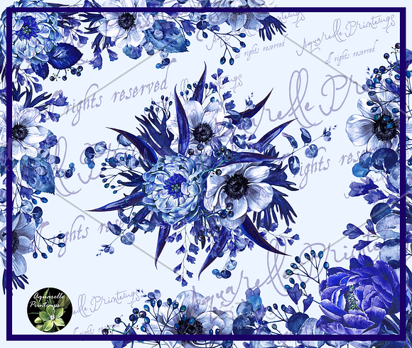 Blue China set 10 watercolor clipart in Illustrations - product preview 2