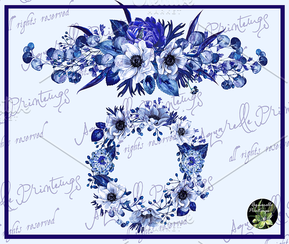 Blue China set 10 watercolor clipart in Illustrations - product preview 4
