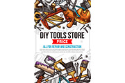 Vector sketch poster of home repair work tools