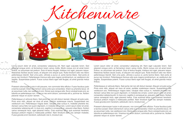 Vector poster of kitchenware and dishware items