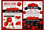 Anzac Day memory banner of poppy flower and ribbon