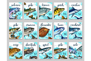 Vector price cards sketch set for fish shop market