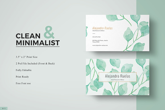 Watercolor Botanical Business Card in Business Card Templates - product preview 2