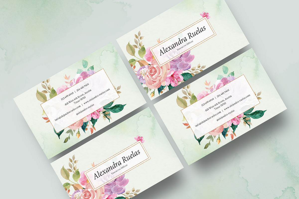 Watercolor Floral Business Card in Business Card Templates - product preview 8