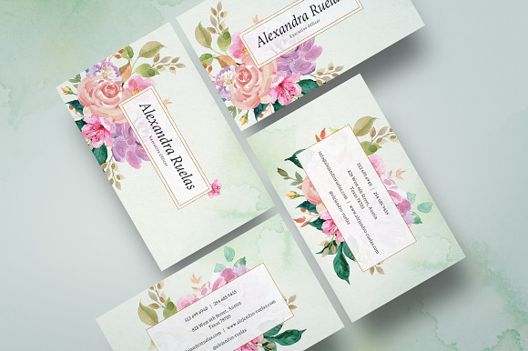 Watercolor Floral Business Card in Business Card Templates - product preview 1