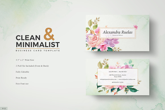 Watercolor Floral Business Card in Business Card Templates - product preview 2