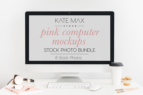 Pink Computer Mockups Stock Bundle 