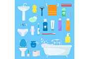 Hygiene personal care vector toiletries set of hygienic bath products and bathroom accessories soap shampoo or shower gel for bodycare icons illustration isolated on background