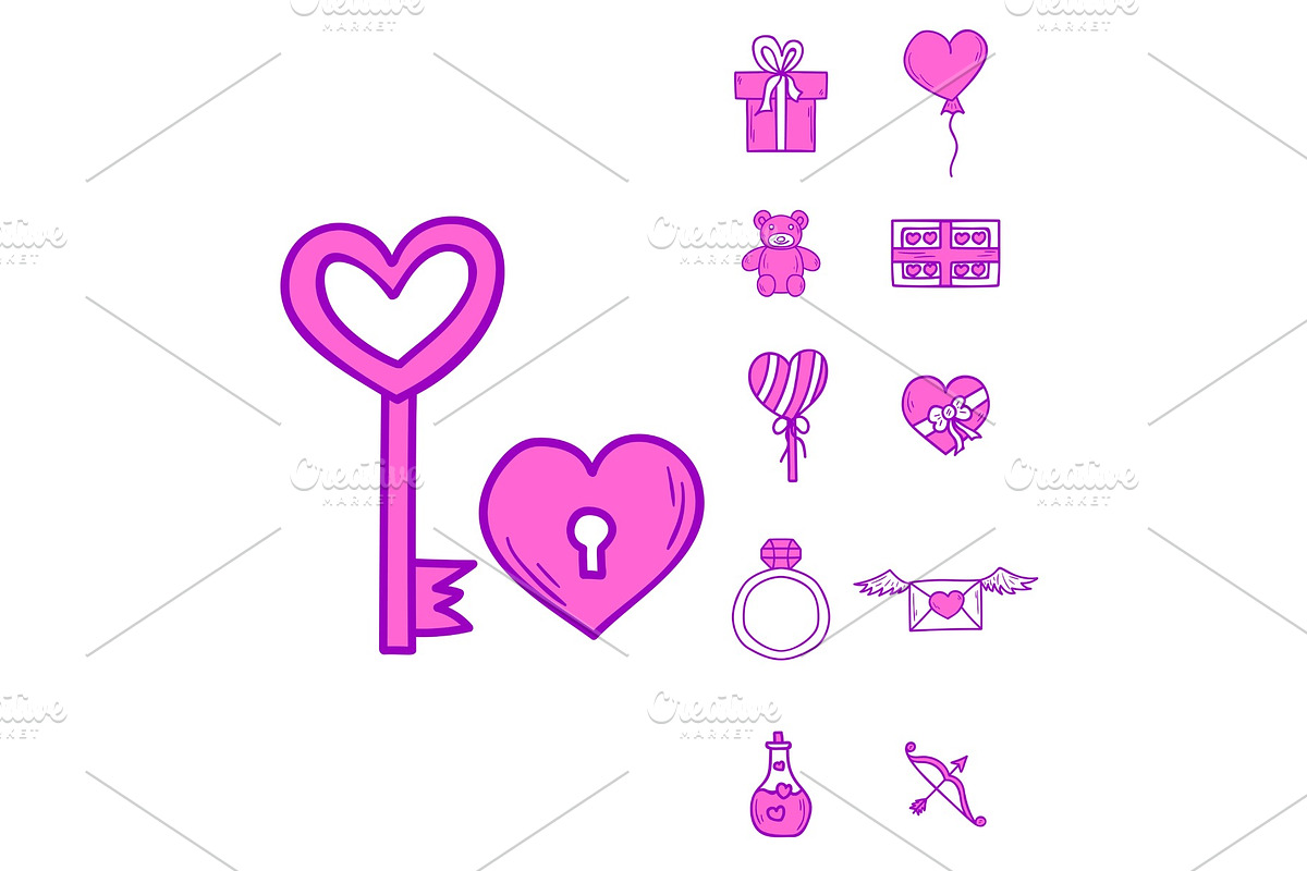Wedding outline icons vector illustration married celebration groom invitation elements valentine day hand drawn ceremony collection. in Illustrations - product preview 8