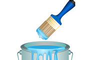 Bucket full of paint and convenient rounded brush