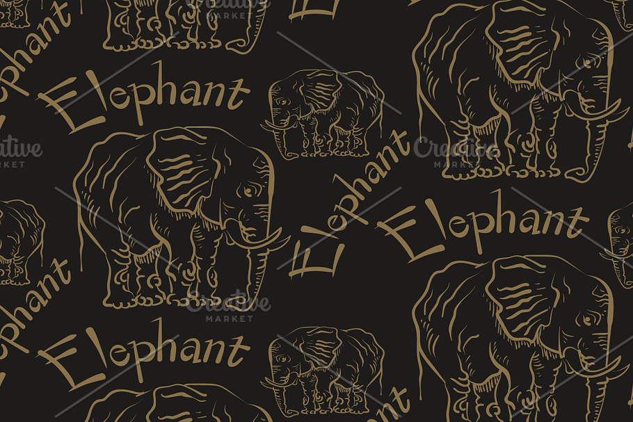 Elephant, seamless pattern, vector
