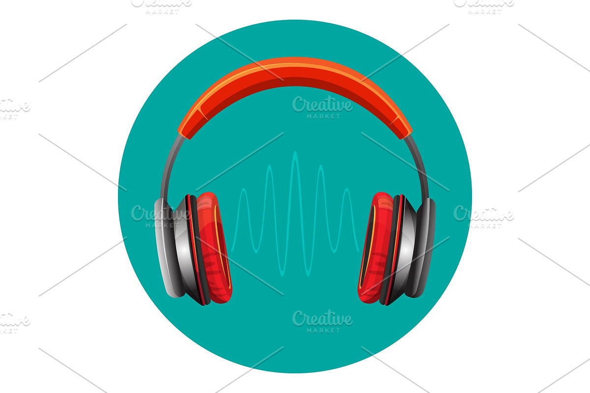 Modern loud headphones with sound wave between speakers in Illustrations - product preview 8
