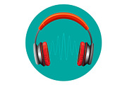 Modern loud headphones with sound wave between speakers