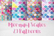 Watercolor mermaid scales patterns