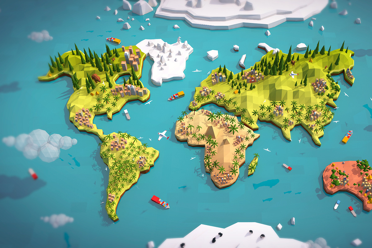 Cartoon Low Poly Earth World Map in 3D - product preview 8