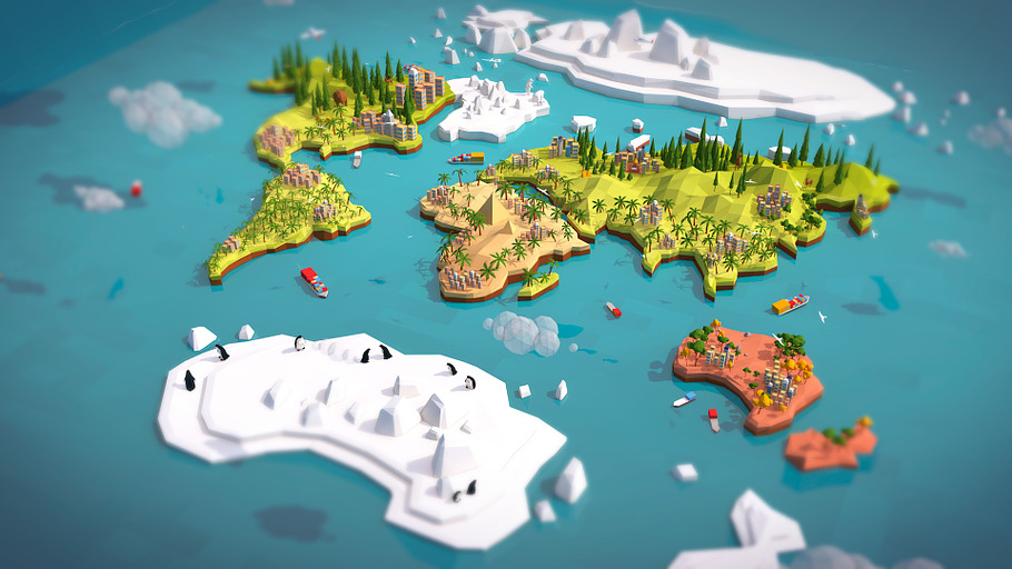 Cartoon Low Poly Earth World Map in 3D - product preview 1