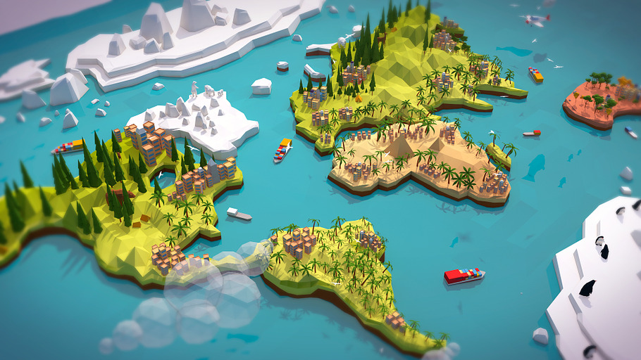 Cartoon Low Poly Earth World Map in 3D - product preview 2