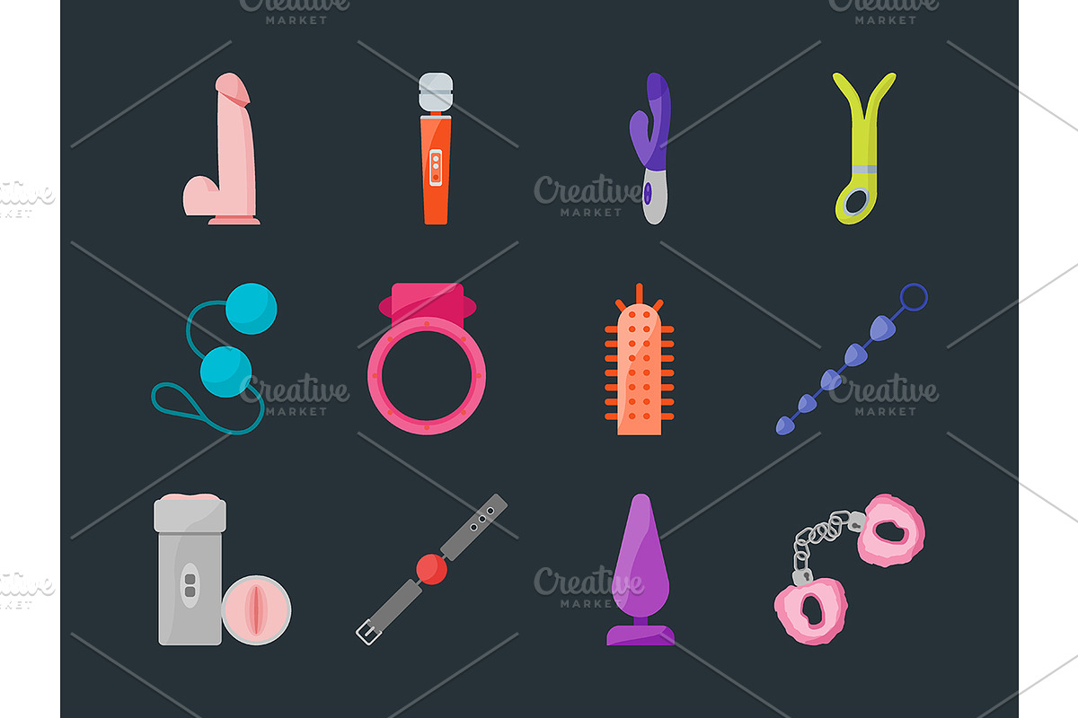 Cartoon Sex Toys Set. Vector in Objects - product preview 8