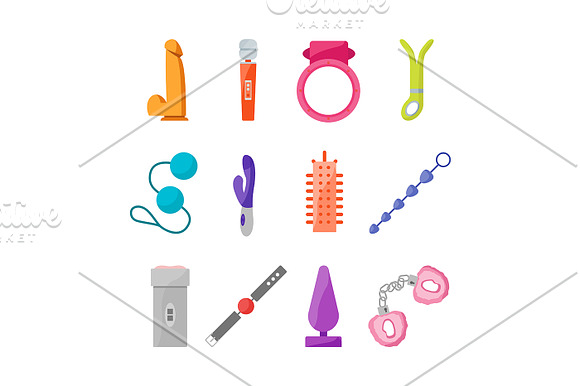 Cartoon Sex Toys Set. Vector in Objects - product preview 1