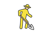 Farmer working with shovel color icon