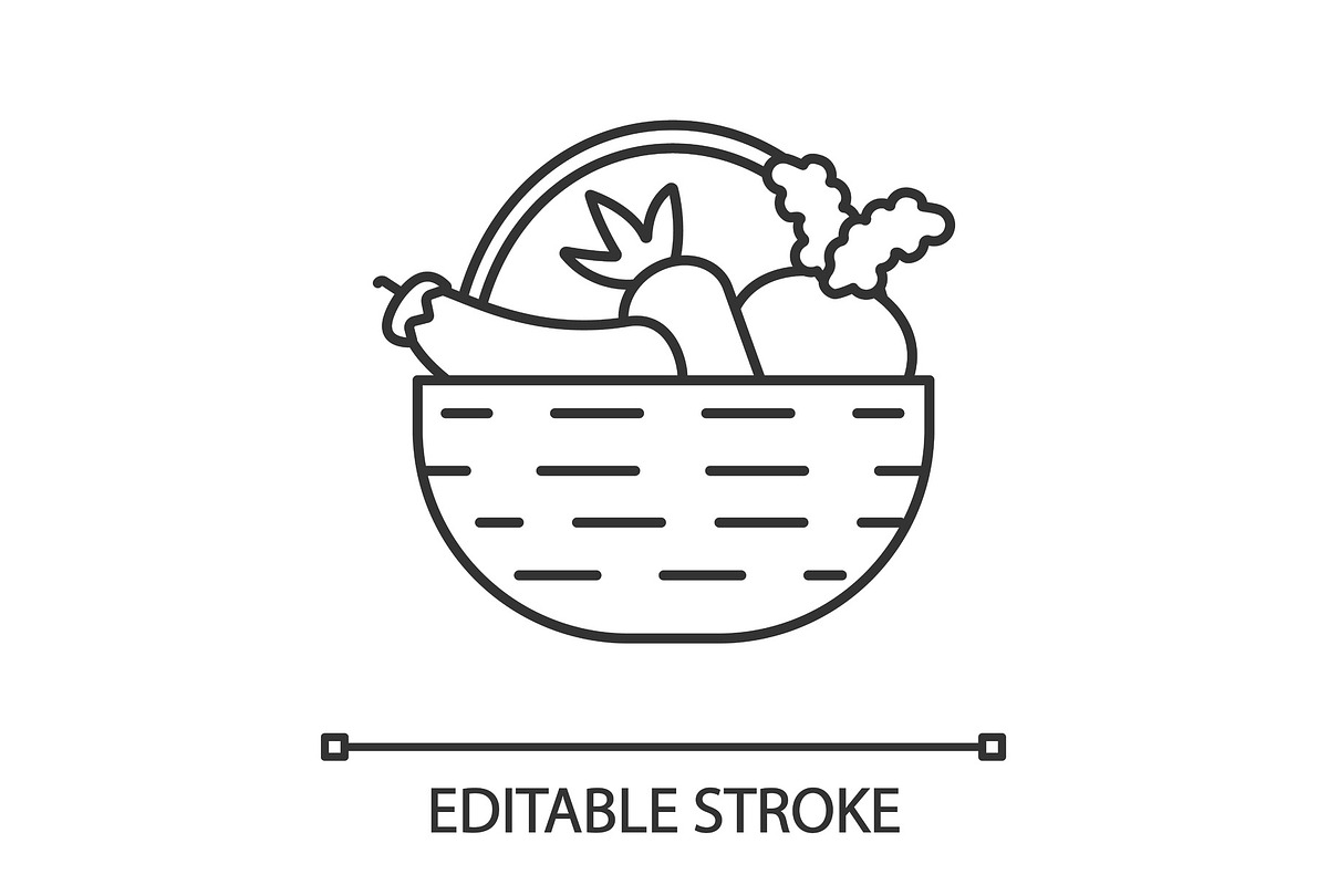 Basket with vegetables linear icon in Graphics - product preview 8