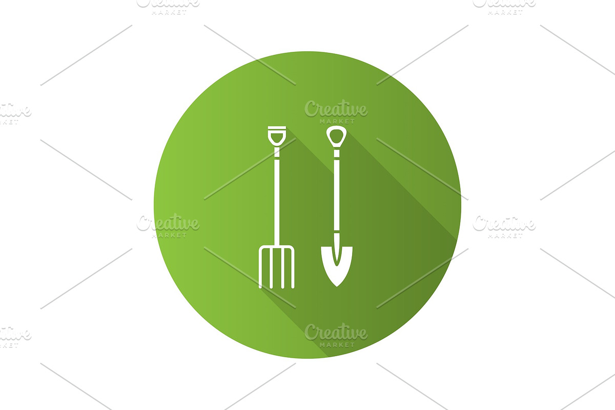 Pitchfork and shovel flat design long shadow glyph icon in Graphics - product preview 8