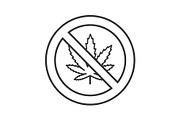Forbidden sign with marijuana leaf linear icon