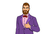 Man with beard thumbs up pop art vector