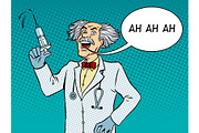 Mad doctor with syringe pop art vector