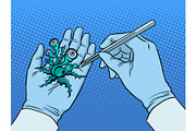 Hands alien plant creature up pop art vector