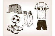 Football soccer equipment engraving vector