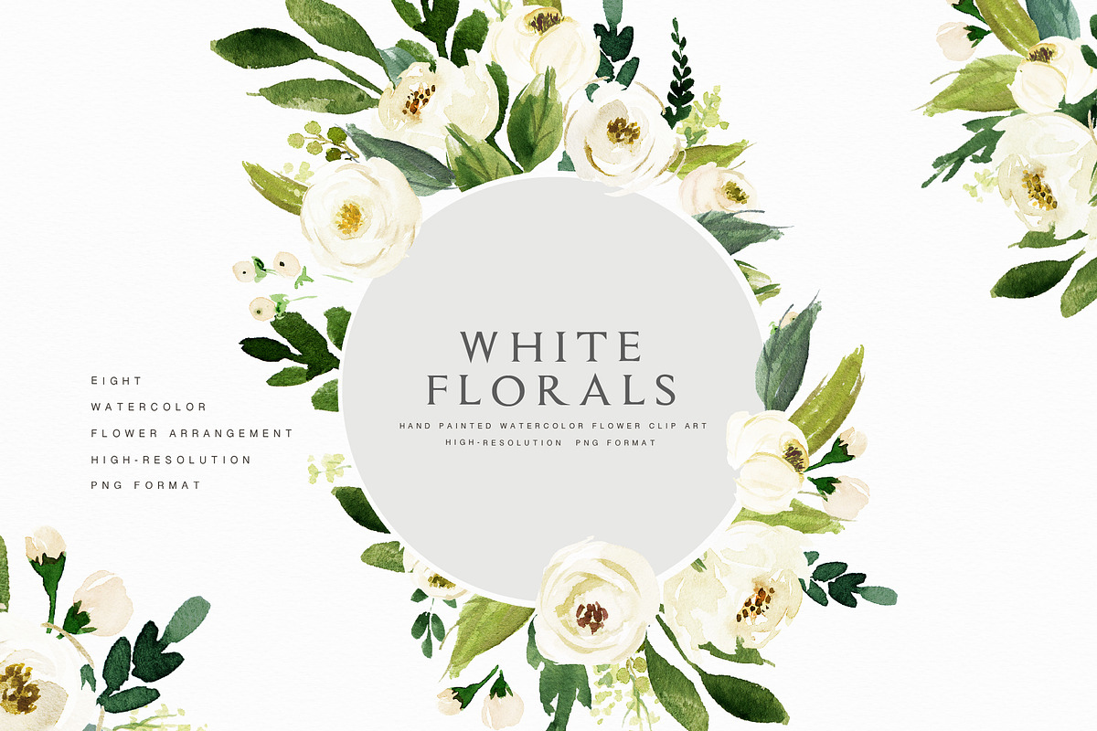 Watercolor White Flower Clip Art in Illustrations - product preview 8