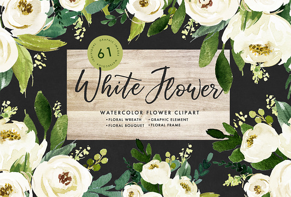 Watercolor White Flower Clip Art in Illustrations - product preview 1