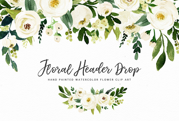 Watercolor White Flower Clip Art in Illustrations - product preview 2