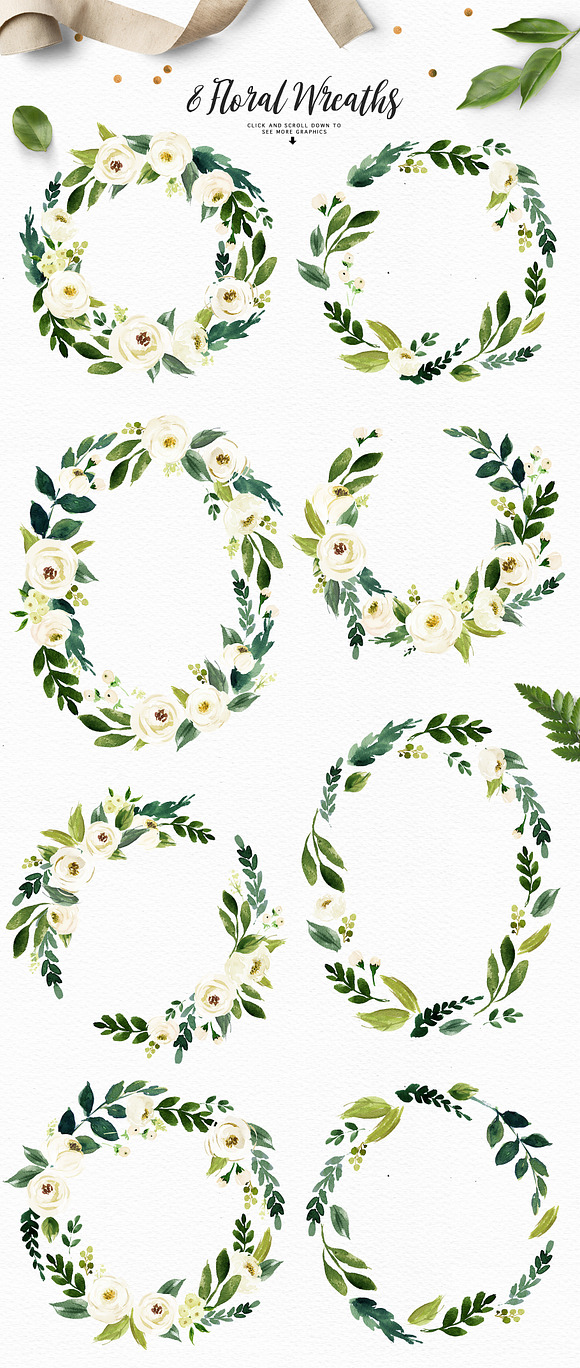 Watercolor White Flower Clip Art in Illustrations - product preview 4