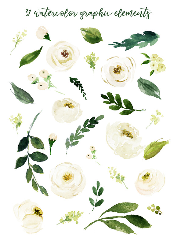 Watercolor White Flower Clip Art in Illustrations - product preview 6