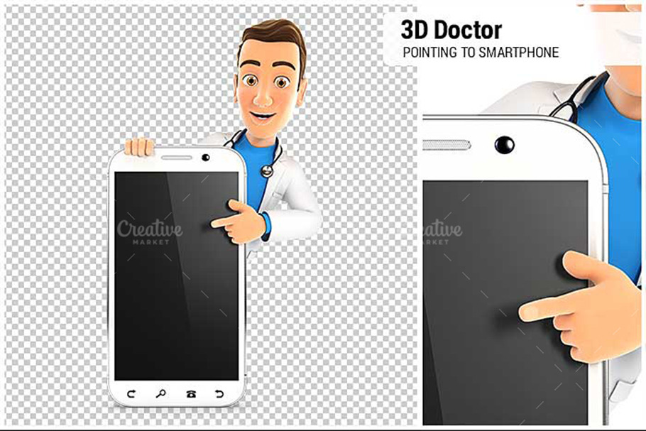 3D Doctor Pointing to Smartphone in Illustrations - product preview 8