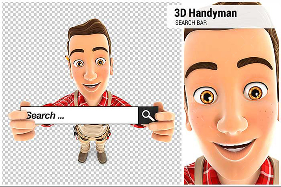 3D Handyman Holding a Search Bar in Illustrations - product preview 8